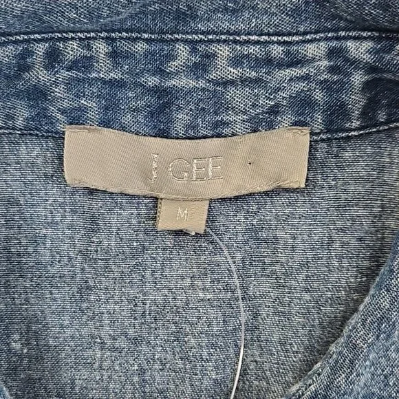 J Gee Chambray Denim Shirt Dress Women's Medium Blue Western Boho Y2K NWT Snaps - Picture 6 of 13